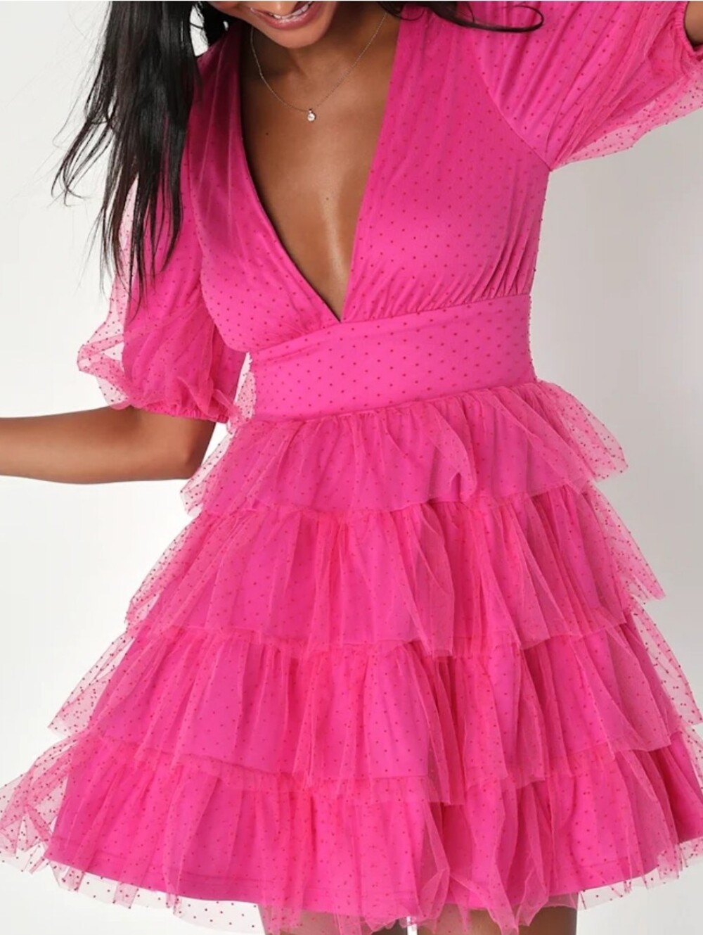 Lulus Dramattic Poise Hot Pink Tiered Tulle Mini Dress - Women
